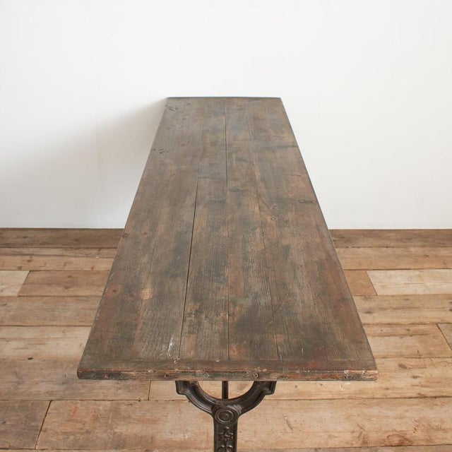 Metal Antique French Wrought Iron Bistro Table with Wooden Top, 1890s For Sale - Image 7 of 13