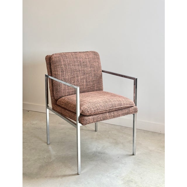 Newly Upholstered Minimalist Milo Baughman-Style Chrome Armchairs, Set of 4 For Sale - Image 11 of 18