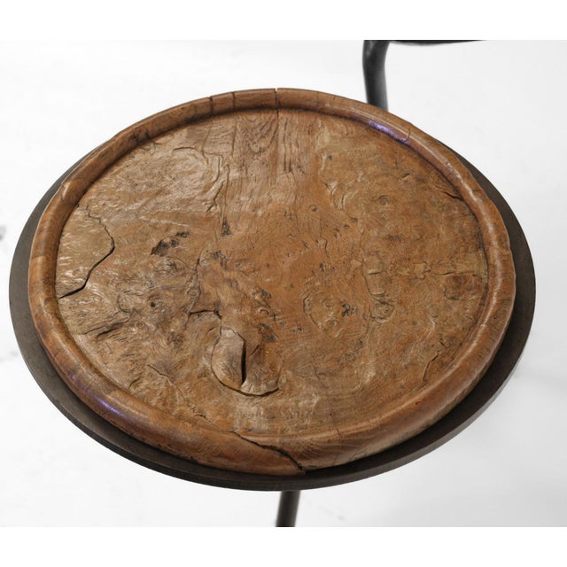 Burr Oak & Steel Pudding Bowl Side Tables by Sculptor Philip Hearsey, 1990s, Set of 2 For Sale - Image 4 of 18