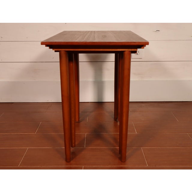 Wood Vintage Danish Teak Nesting Side Table Set of 3 Made in Denmark Mid Century Modern Retro End 50's 60's For Sale - Image 7 of 10