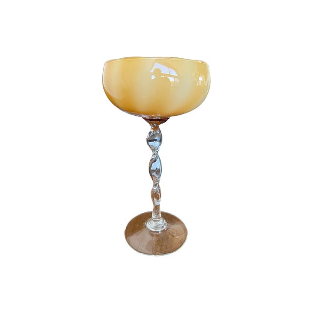 Empoli Vintage Rare Butterscotch Empoli Glass Snifter Goblet Carafe Italian Italy 1960s For Sale - Image 4 of 8