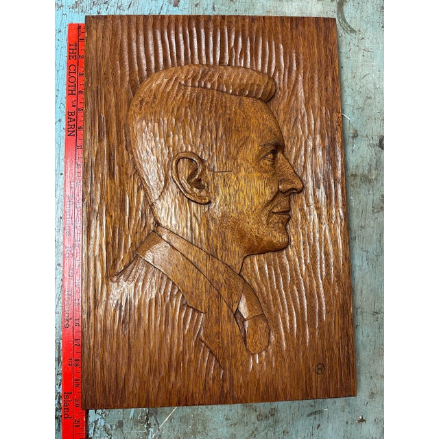 Wood Vintage Gentleman Profile Bas-Relief Portrait in a Wood Carved Plaque Wall Hanging For Sale - Image 7 of 9