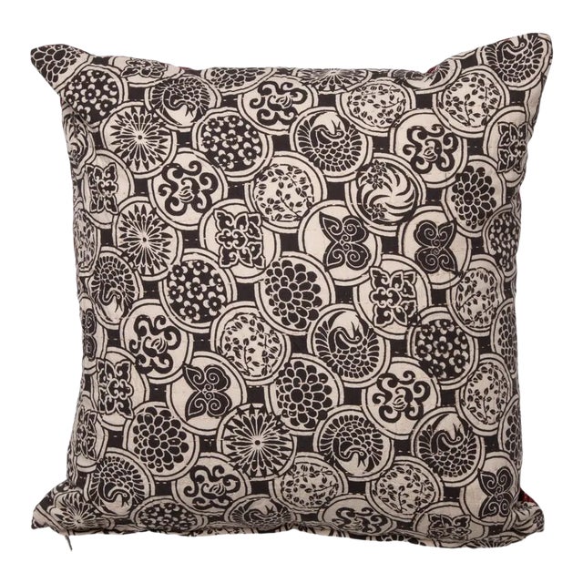 Mariposa Reversible Hand-Stitched Pillow Case - Black & Maroon, 16" x 16" For Sale