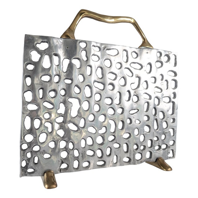 Sculptural Brass and Aluminum Fireplace Screen by David Marshall, 1980s For Sale