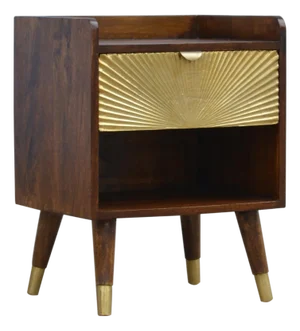 Mango Wood Nightstand With Brass Drawer Front