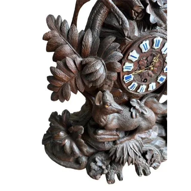 Late 19th Century Late 19th Century Swiss Black Forest Hand-Carved Clock, Alpine Carved Case For Sale - Image 5 of 9