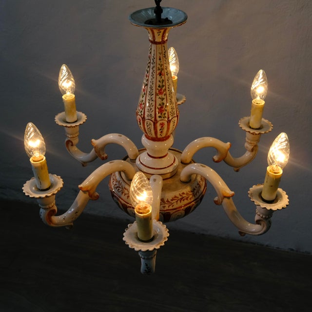 Ceramic 6-Arm Chandelier with Floral Decorations, 1960s For Sale - Image 10 of 18