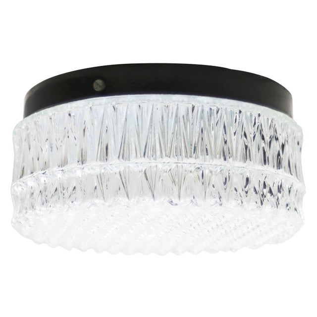 Mid-Century Modern Mid-Century Round Textured Glass Flush Mount For Sale - Image 3 of 14