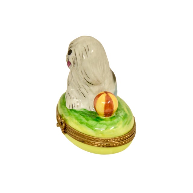 1970s Limoges Sheep Dog Trinket Accent Box For Sale - Image 5 of 6