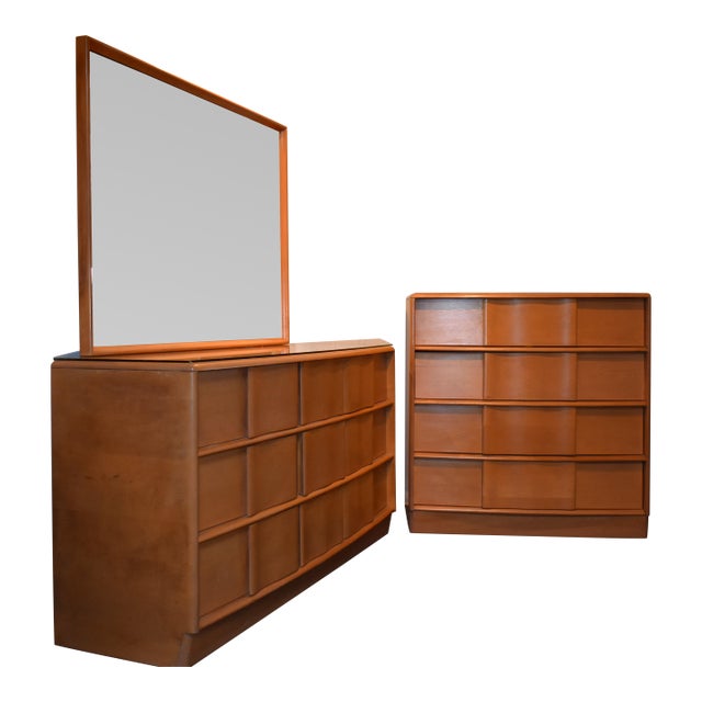1950s Heyward Wakefield MCM DResser/Mirror and Chest For Sale