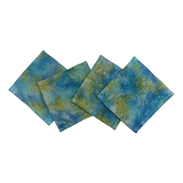 Rousseau Hand Dyed Cocktail Napkins, Moonrise Abstract Pattern- Set of 4 For Sale