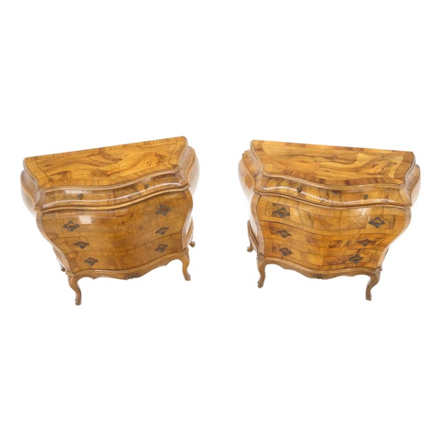 Pair of Italian Olive Burl Wood Patched Veneer Bombay Small Dresser Stands Table For Sale