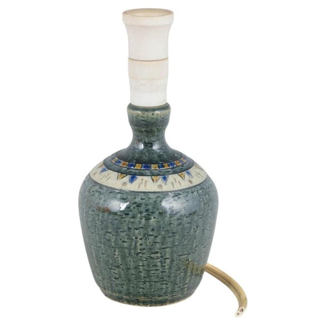 1970s Green Glazed Textured Stoneware Table Lamp by Yngve Blixt for Höganäs, 1970s For Sale - Image 5 of 5