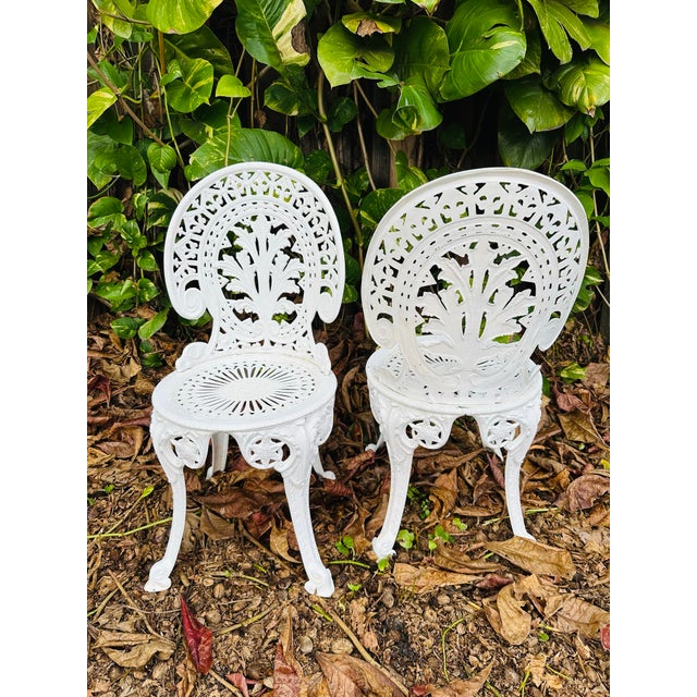 Mid 20th Century Vintage Victorian Cast Aluminum Garden Chairs - Set of 4 For Sale - Image 5 of 11