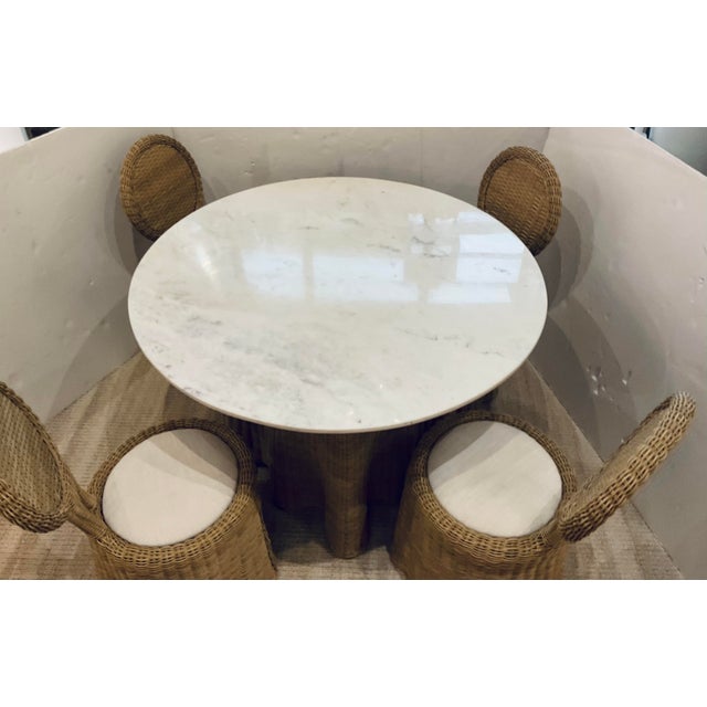 2020s Celerie Kemble for Lane Venture Wicker Rattan Crispin Wave Indoor/Outdoor Dining Table Set For Sale - Image 5 of 8