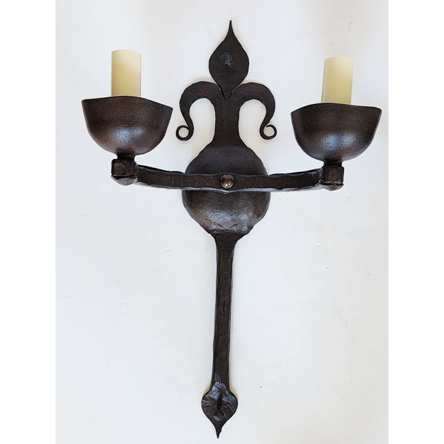 Ironware International Ironware International Inc. Athena Wrought Iron Wall Sconces-a Pair For Sale - Image 4 of 14