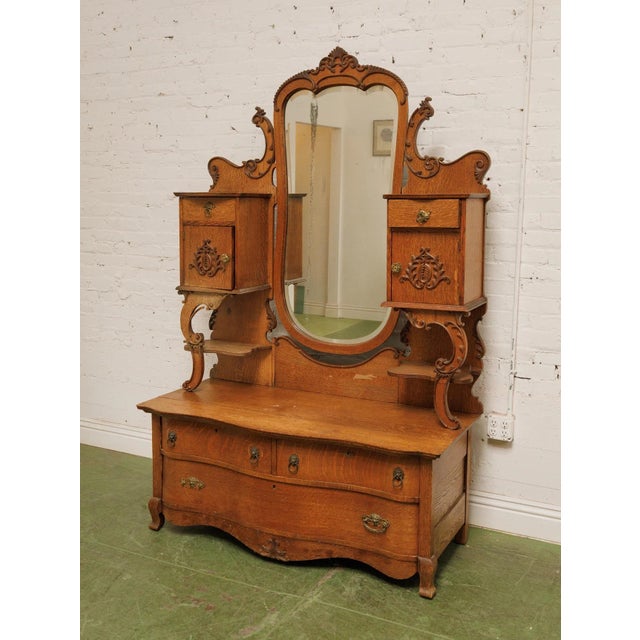 French Tiger Oak French Antique Dresser For Sale - Image 3 of 12