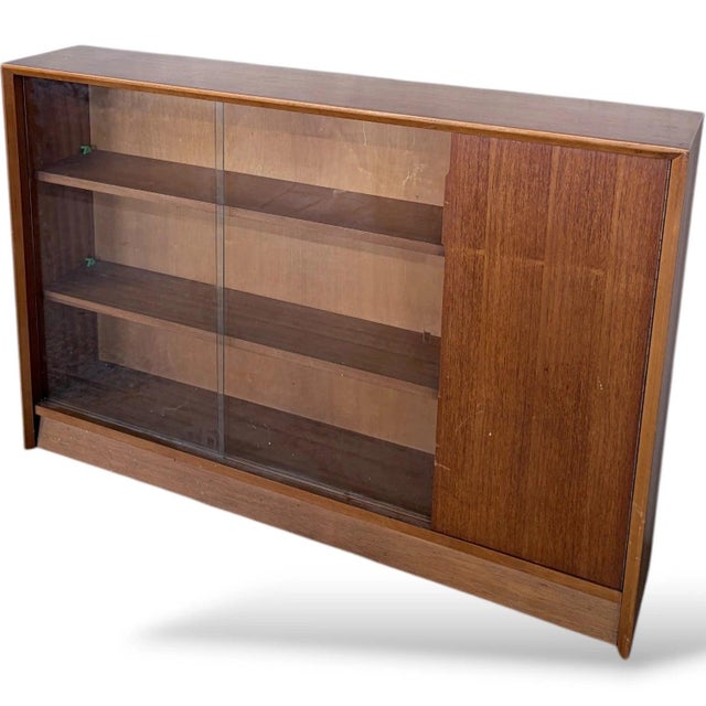 Mid-Century Modern Mid-Century Teak Sliding Door Bookcase with Glass Front by Herbert Gibbs, 1970s For Sale - Image 3 of 11