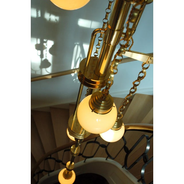 Art Deco Style Handmade Cascade Brass and Glass Ceiling Lamp For Sale - Image 16 of 18