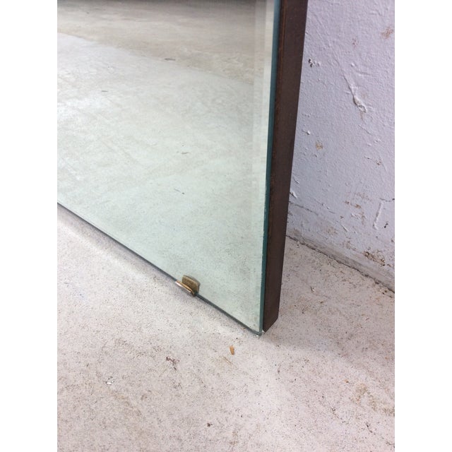 Mid Century Modern Long Rectangular Wall Mirror With Beveled Edge and Brass Accents For Sale - Image 15 of 18