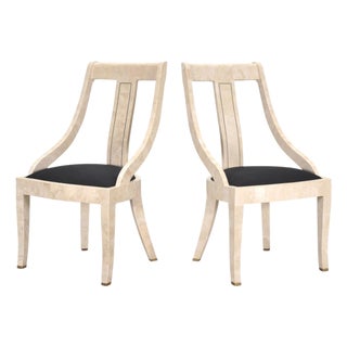 Pair of Maitland Smith Attributed Tessellated Stone Gondola Chairs For Sale
