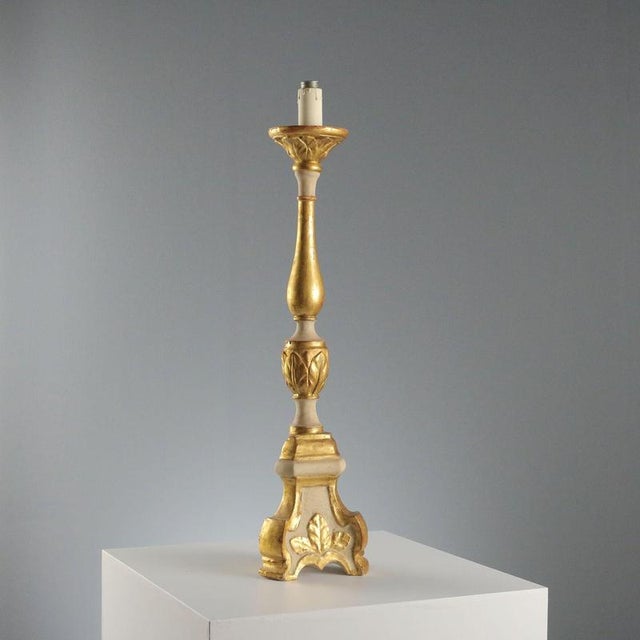 Wood Antique Candelabra in Carved Gilded Wood, Italy, 19th Century For Sale - Image 7 of 7