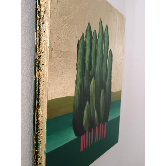 This striking mixed media artwork by Gozo, titled Ten Cypresses Arguing About the Byzantine Empire, features a row of...