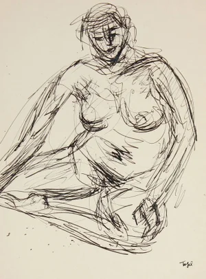 Jennings Tofel Expressionist Ink Nude Drawing, Circa Mid 20th Century