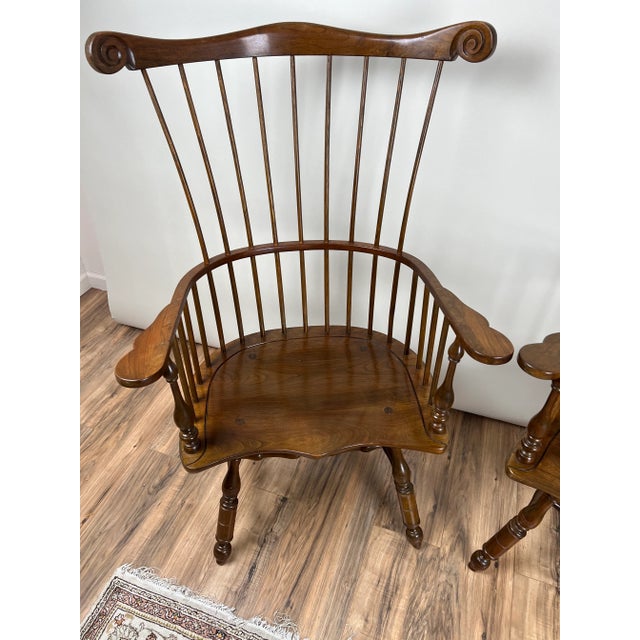 Pair Vintage Stickley Cherry High Back Windsor Chairs For Sale - Image 12 of 18