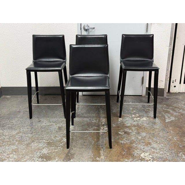 Contemporary Frag for Design Within Reach Bottega Leather Counter Stools, Set of Four For Sale - Image 3 of 12
