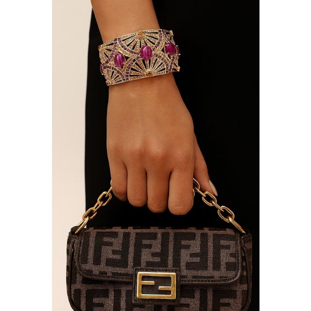 Baroque Bochic "Capri" Vintage Ruby, Topaz, Amethyst & Multi Gem Cuff Set 18K & Silver For Sale - Image 3 of 9