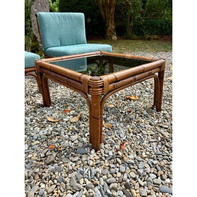 Wood Rattan Living Room Set attributed to Alberto Smania, 1970s, Set of 4 For Sale - Image 7 of 12