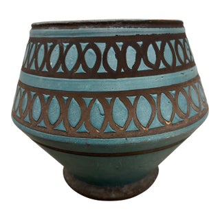 Mid 20th Century Italian Teal Planter With Geometric Design For Sale