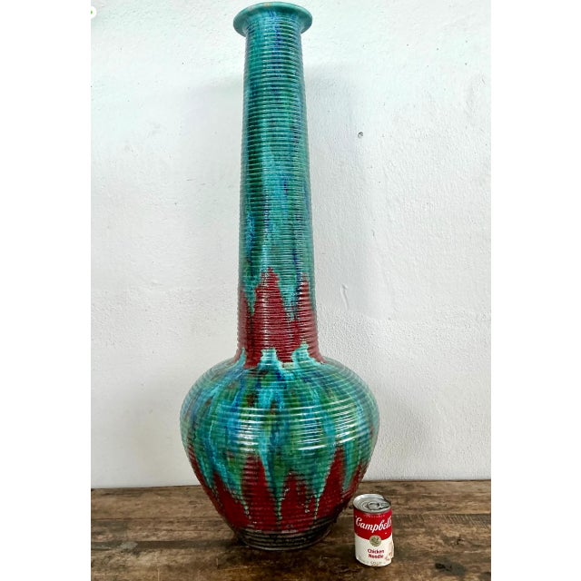Vintage Tall Ceramic Glazed Ribbed Vase For Sale - Image 9 of 12
