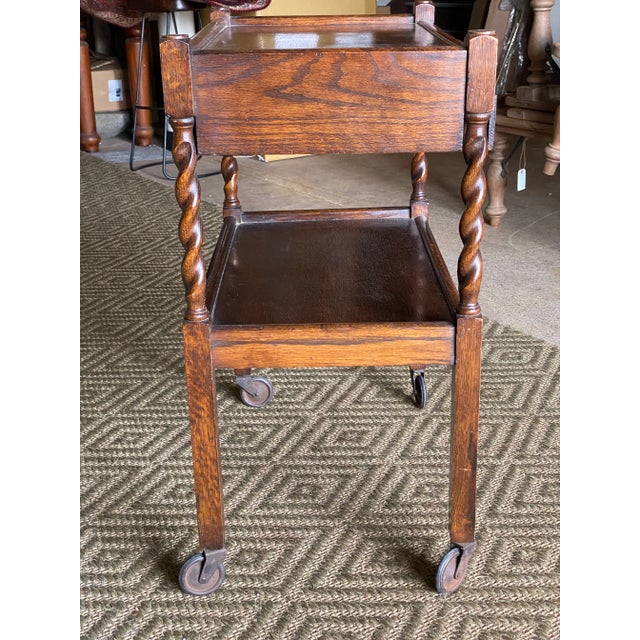English Antique English Tea Trolley Drinks Cart Oak Barley Twist For Sale - Image 3 of 13