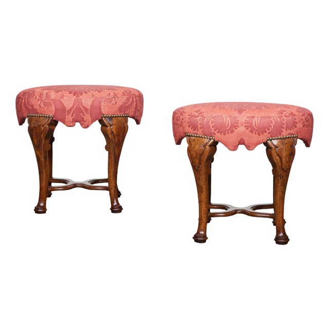 Oval Walnut Stools - A Pair For Sale