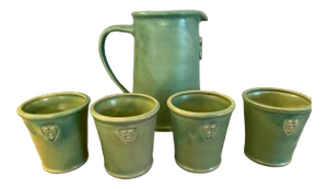 Arts and Crafts Ceramic Pitcher With Cups - 5 Piece Set
