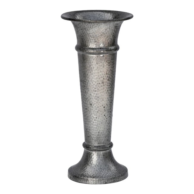 Mid 20th Century Hammered American Pewter Vase For Sale