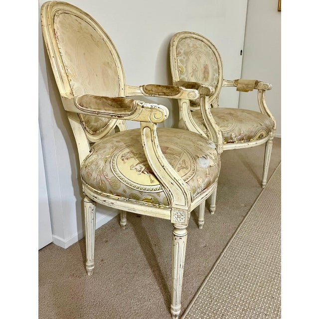 1980s Set of 2 Armchairs in the Style of Louis XVI For Sale - Image 9 of 9
