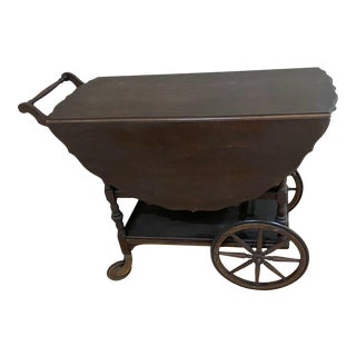Antique Victorian Drop Leaf Tea Cart With Wheels For Sale