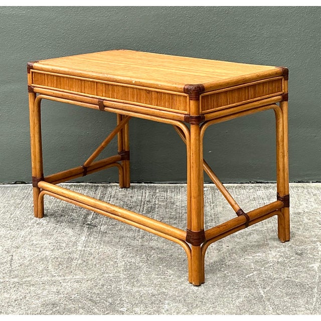 Wood Vintage Pencil Reed Writing Desk For Sale - Image 7 of 12