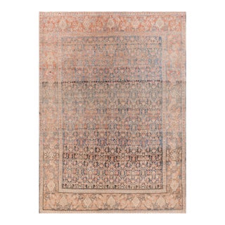 1890s Blue Navy Herati Antique W. Persian Senneh Rug 4'7" X 6'6" Knotted Pile Wool Carpet For Sale