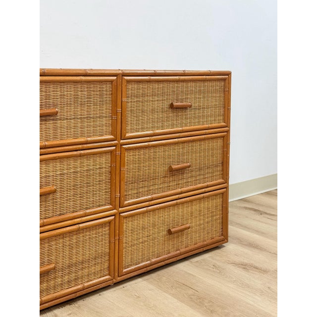 Beige Vintage, Coastal, Bamboo, Wicker, Six Drawer Dresser, Chest Storage For Sale - Image 8 of 18