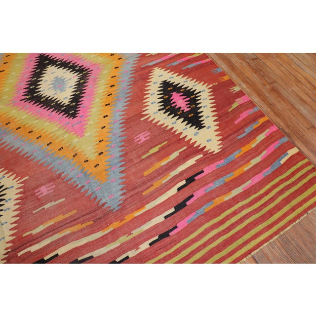 Red Vintage Large Scale Turkish Room Kilim - 7'11" x 11'1" For Sale - Image 8 of 9