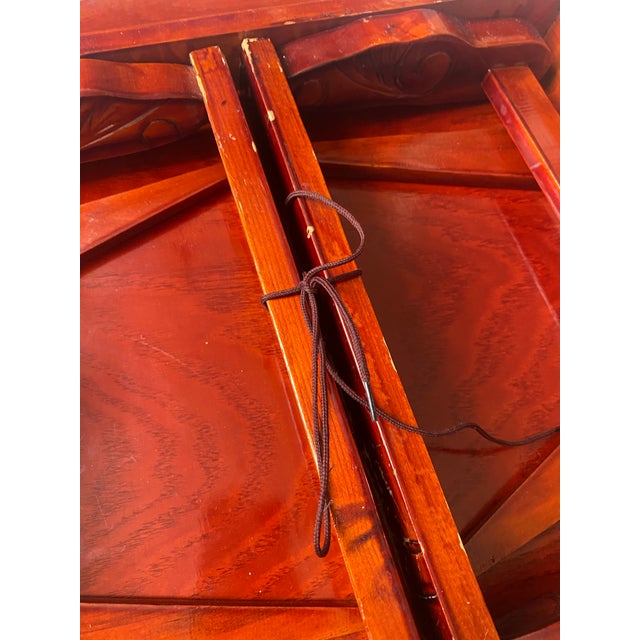 Vintage Korean-Style Low Ornate Wood Folding Table/Tea/Dining Tray For Sale In Baltimore - Image 6 of 12