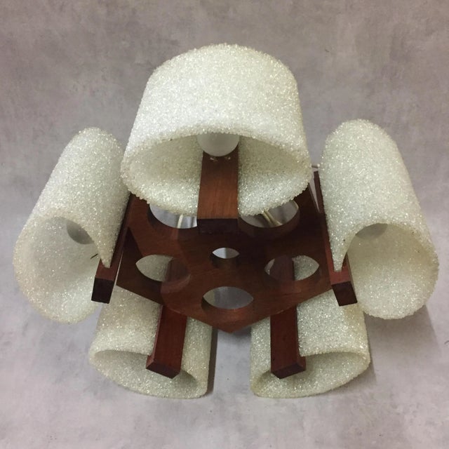 1970s Vintage Scandinavian Teak &amp; Acrylic Glass Resin Pendant For Sale - Image 5 of 8