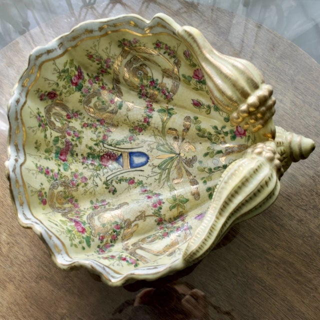 United Wilson 1897 Chinese Porcelain Shell Bowl – Hand Painted Floral With Gold Accents, Hong Kong For Sale - Image 10 of 12