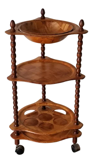 Vintage Faux Woven Wood Pattern Serving Bar Cart