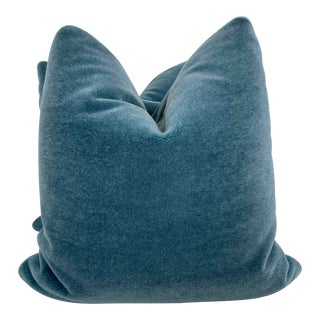 Aqua Teddy Mohair 22” Pillows-A Pair For Sale