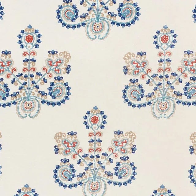 Sample- Schumacher Estrella Fabric in Indigo Spice For Sale